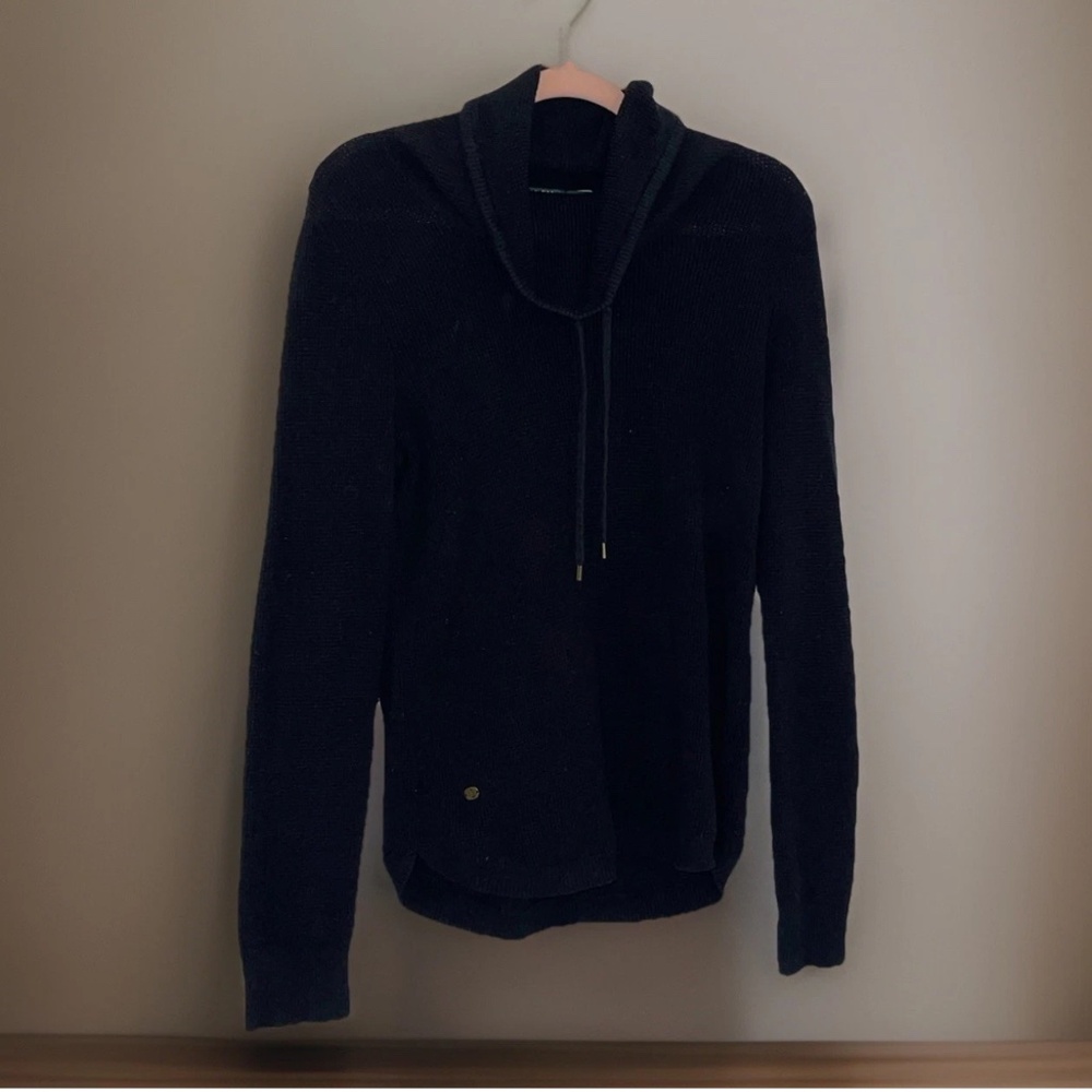 Lauren Ralph Lauren Women's Black Waffle Knit Cowl Neck Pullover Preppy Outdoors